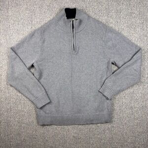 LL Bean Mock Neck 1/4 Zip Soft 100% Cotton Sweater Grey 287736 Men's Size M Reg